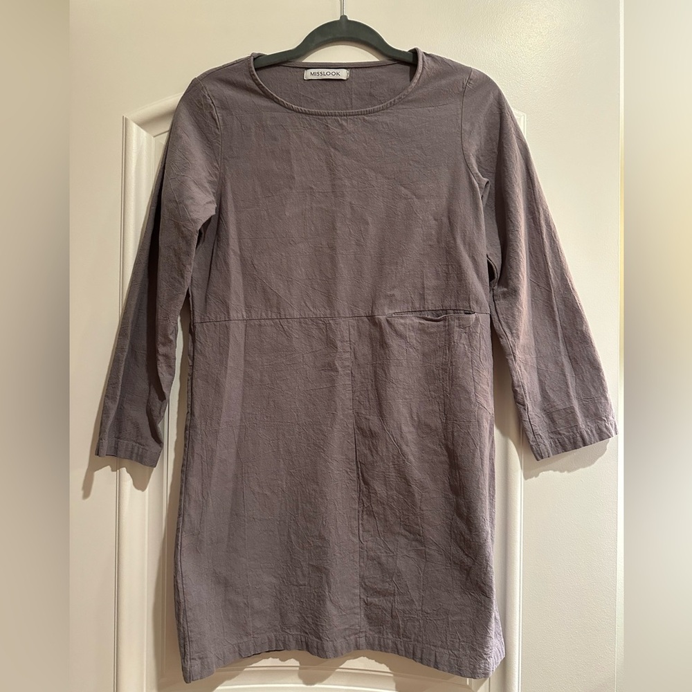 Misslook gray one pocket dress long sleeve